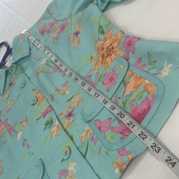 Emma James Linen Blend Blazer with Pockets, Covered Buttons, Aqua, 10 - Picture 5 of 8
